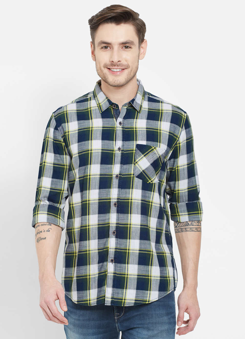 Kiedis Indigo Slub Checks Shirt, , large image number 0