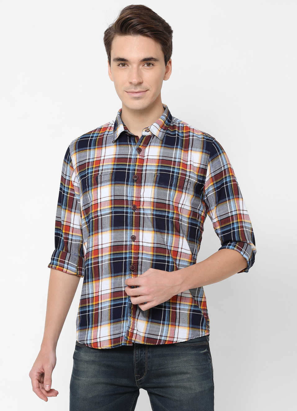 Kapon Indigo Slub Checks Shirt, , large image number 0