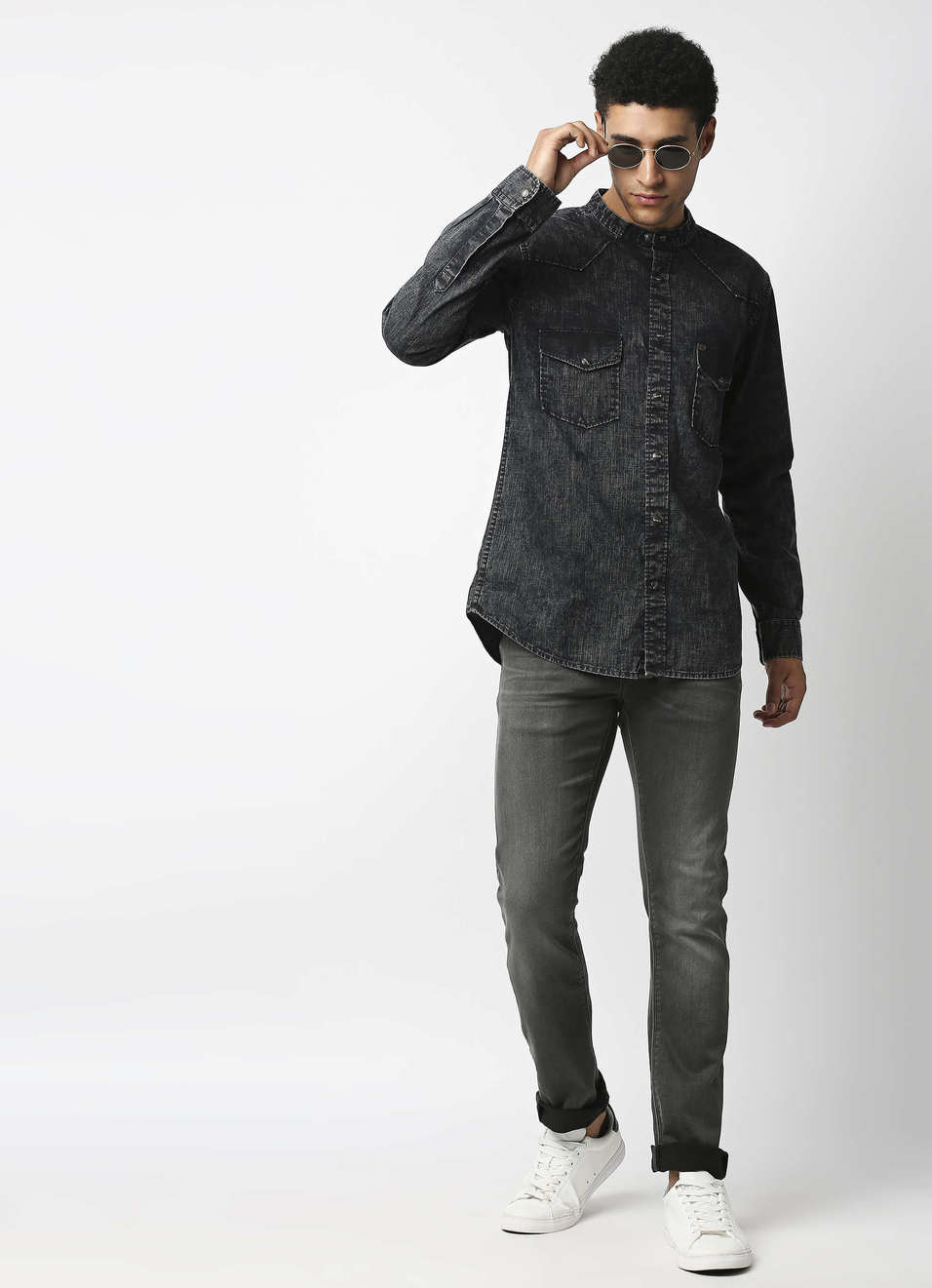 Honcho Mao Collared Denim Shirt, , large image number 3