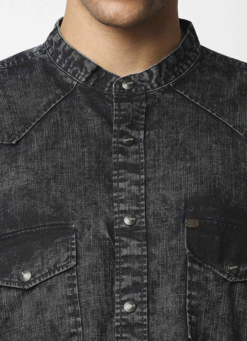 Honcho Mao Collared Denim Shirt, , large image number 4