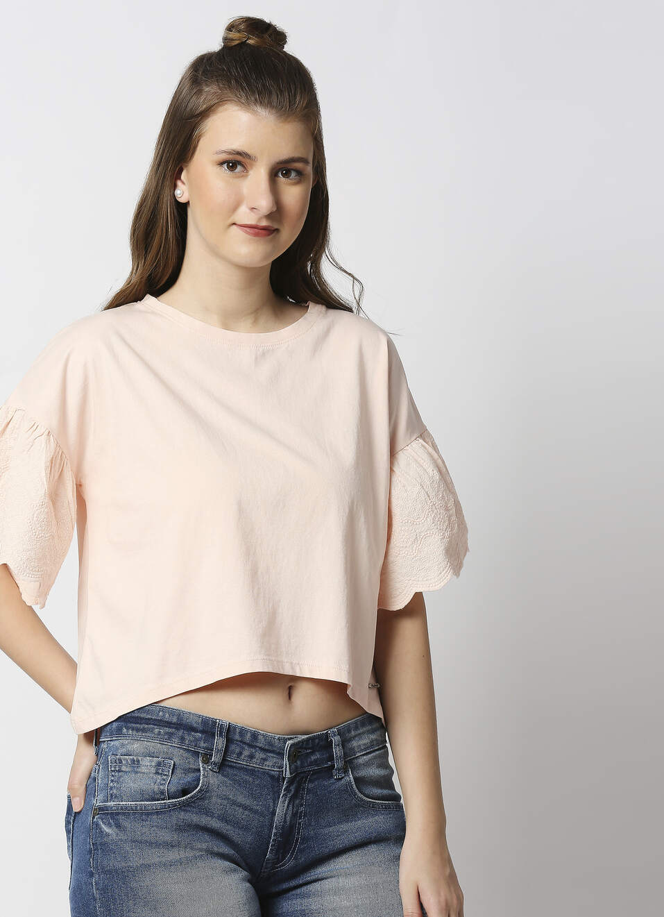 Flores Flared Sleeve Trendy Cropped T-Shirt, , large image number 1