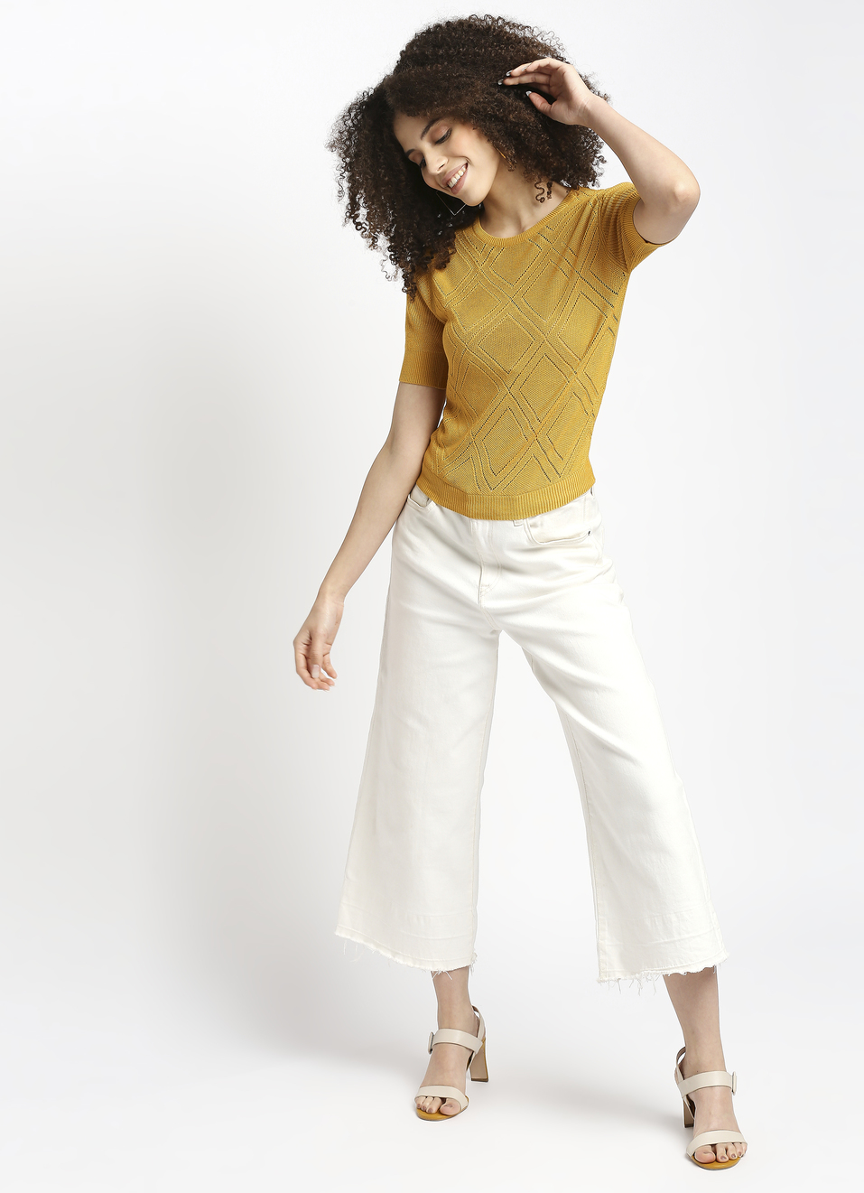 Weelee Puff Sleeve Flat Knit Top With Soft Handfeel, , large image number 3