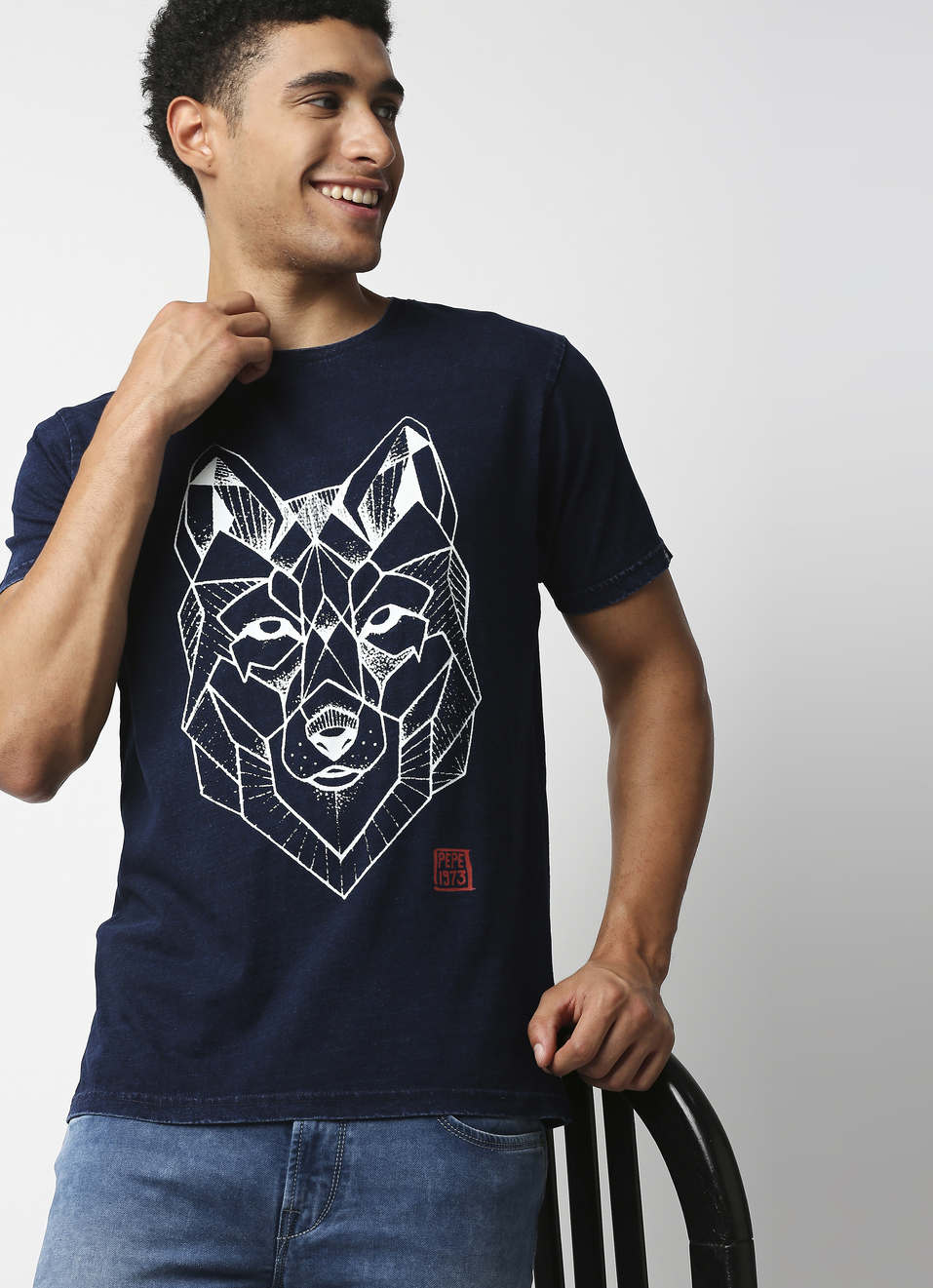 Snow Graphic Printed Indigo Tshirt, , large image number 0