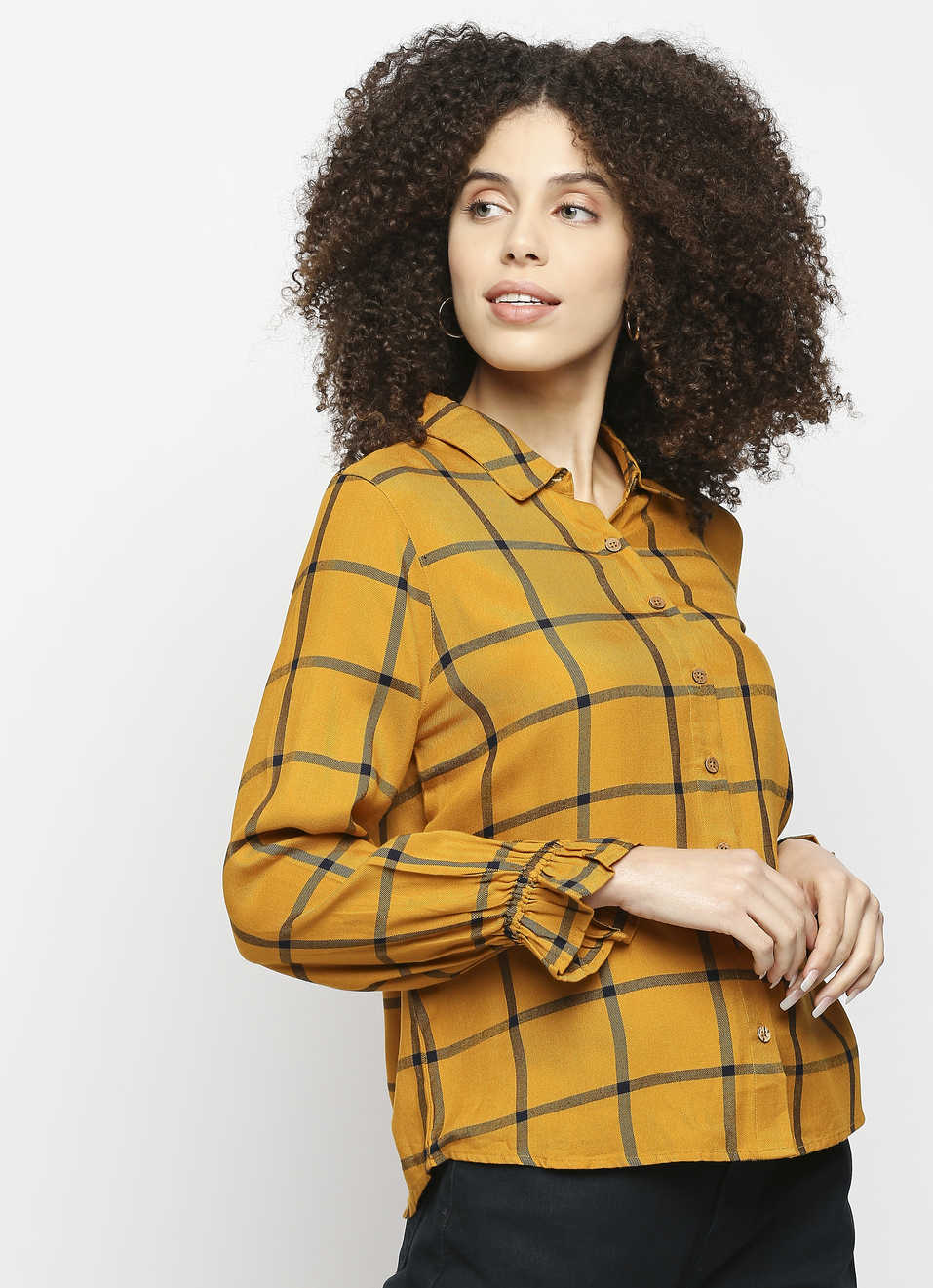 Lisley Checks Shirt With Wooden Button And Elasticated Cuff, , large image number 2