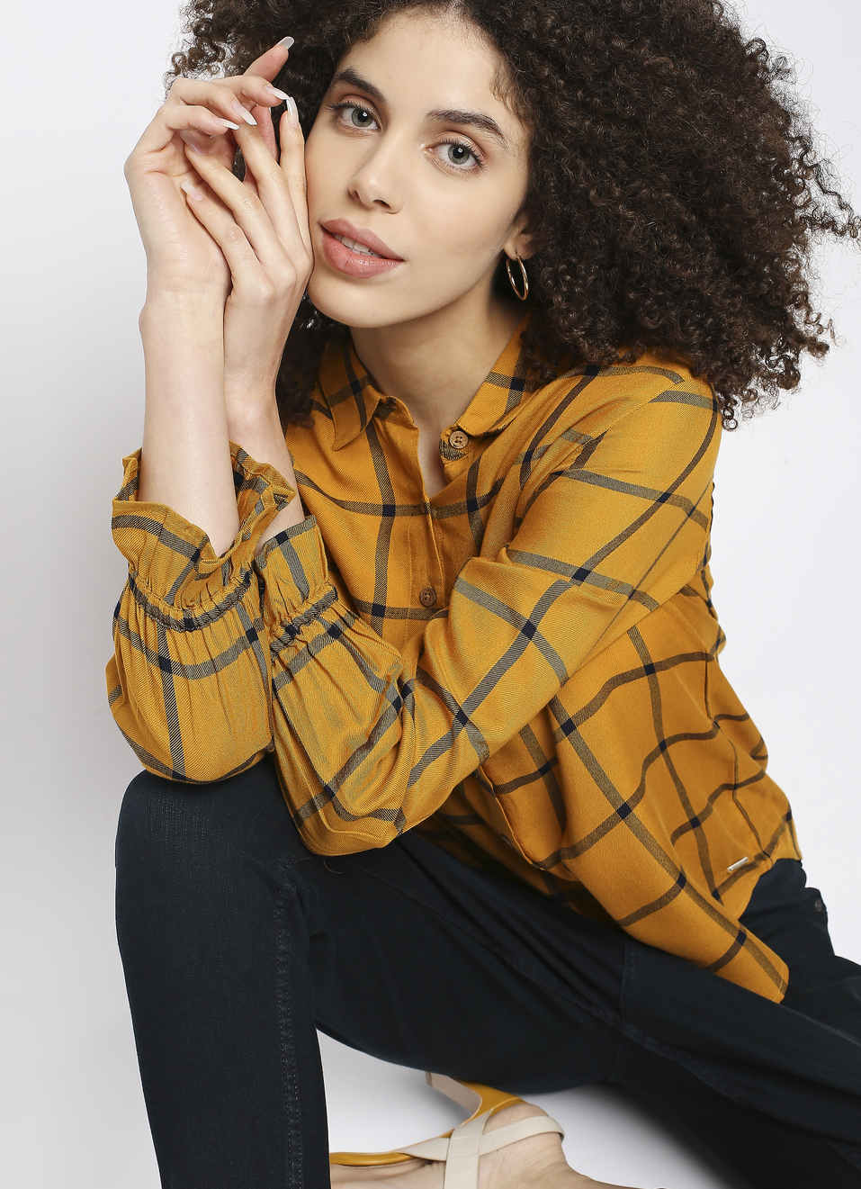 Lisley Checks Shirt With Wooden Button And Elasticated Cuff, , large image number 3