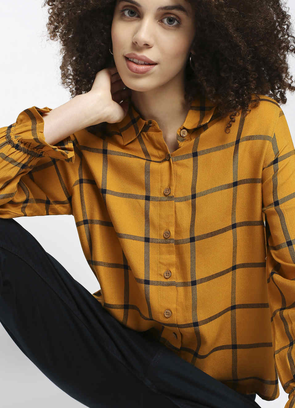 Lisley Checks Shirt With Wooden Button And Elasticated Cuff, , large image number 0