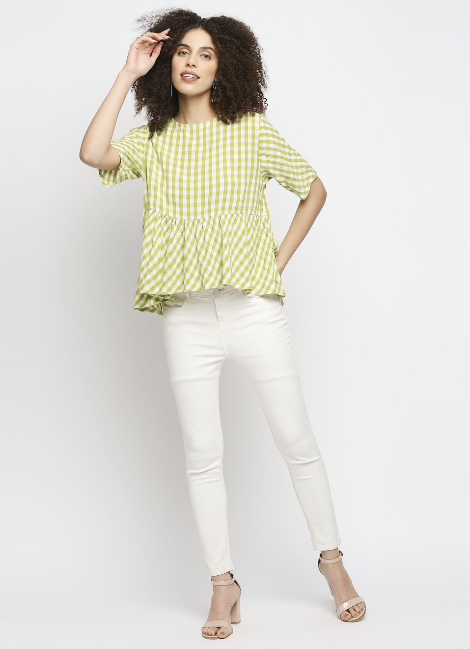 Jorama Checks Peplum Top, , large image number 3