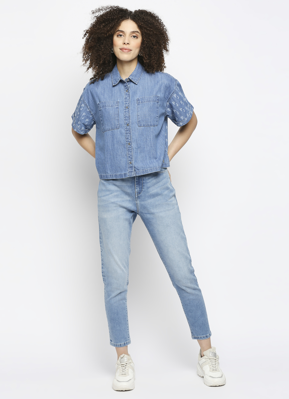 Helena Lazer Print Denim Shirt With Patch Pockets, , large image number 3