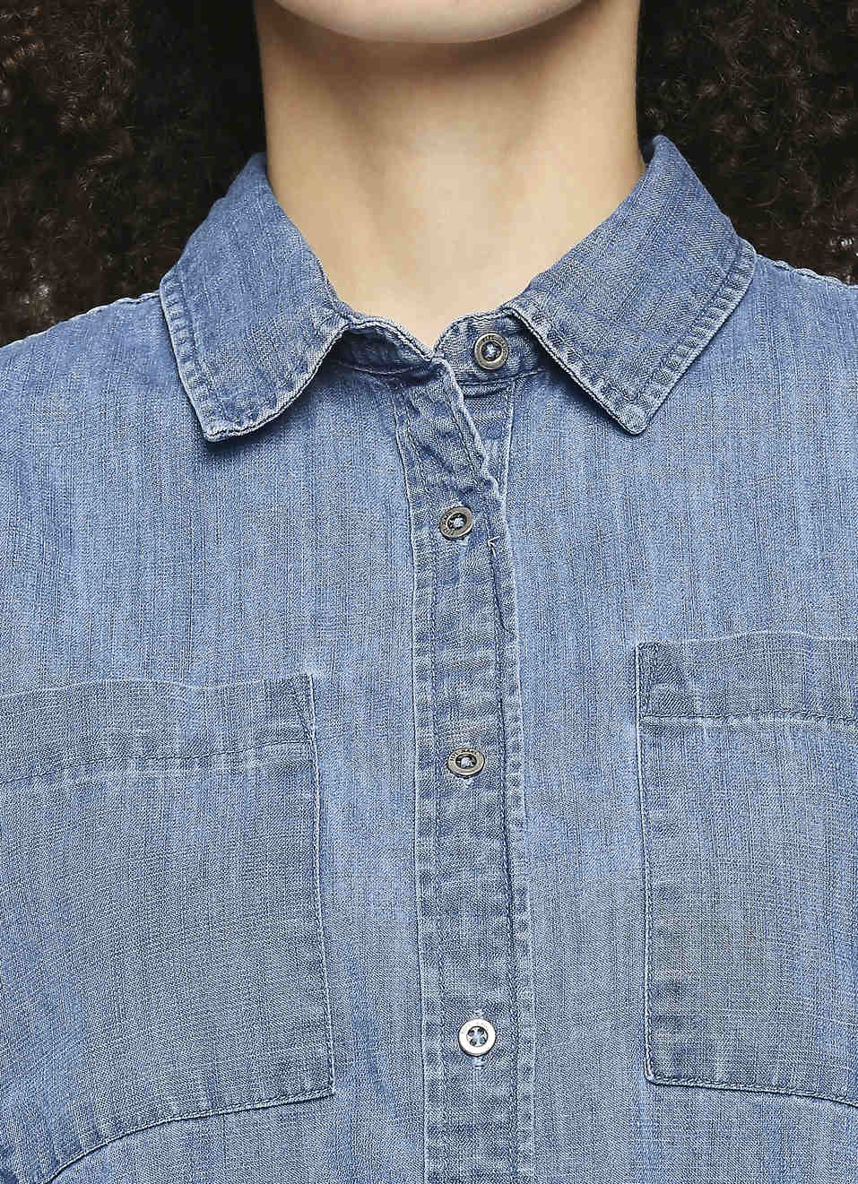 Helena Lazer Print Denim Shirt With Patch Pockets, , large image number 4