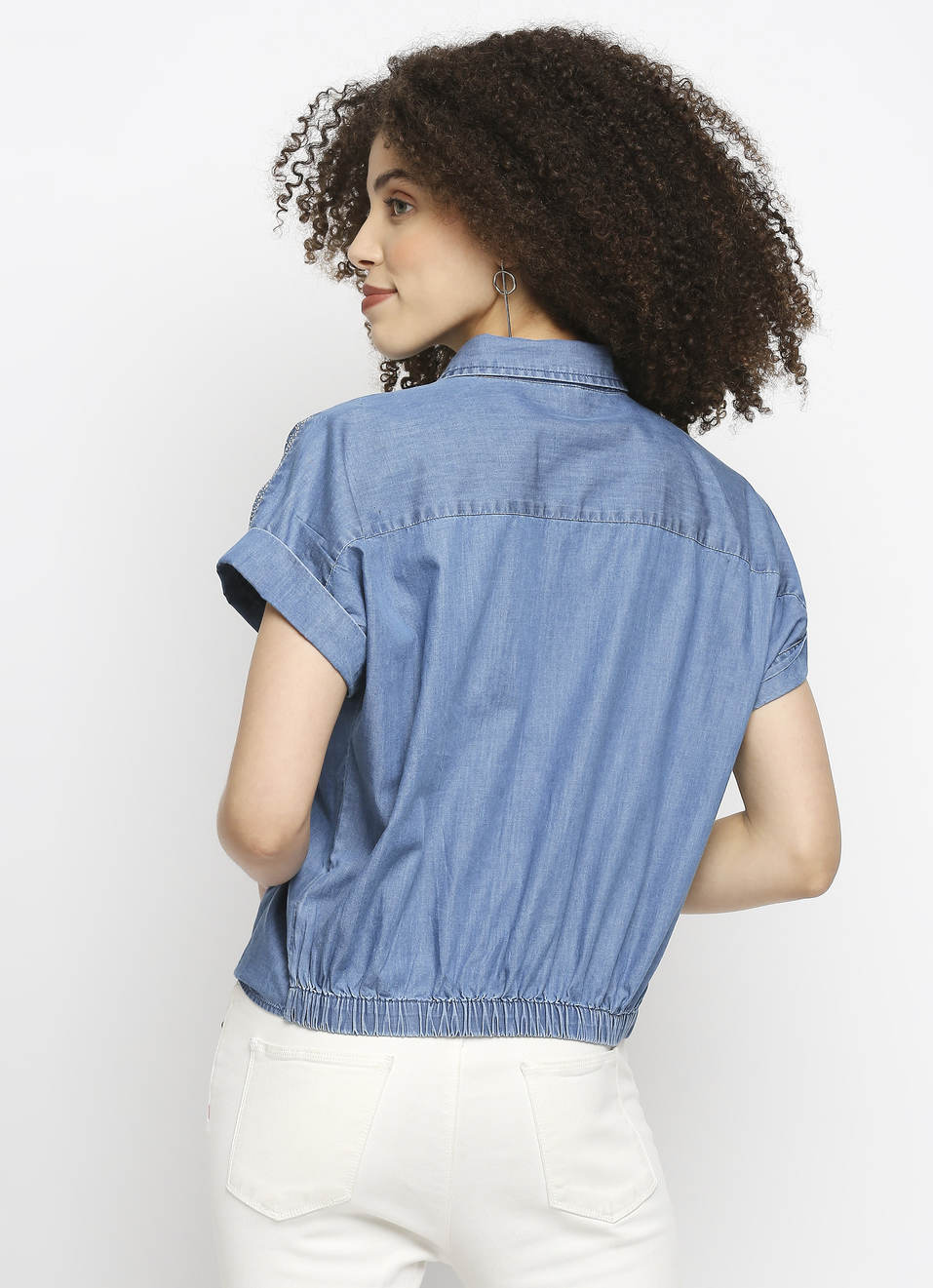 Hanna Denim Shirt With Rhine Stone On The Shoulder, , large image number 1