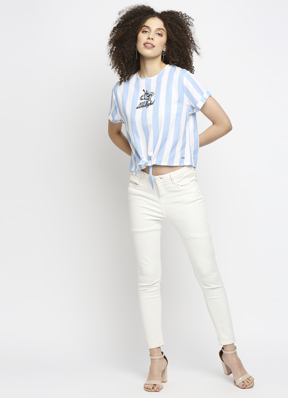 Clef Stripe Linen Top With Flock Print On Chest, , large image number 3