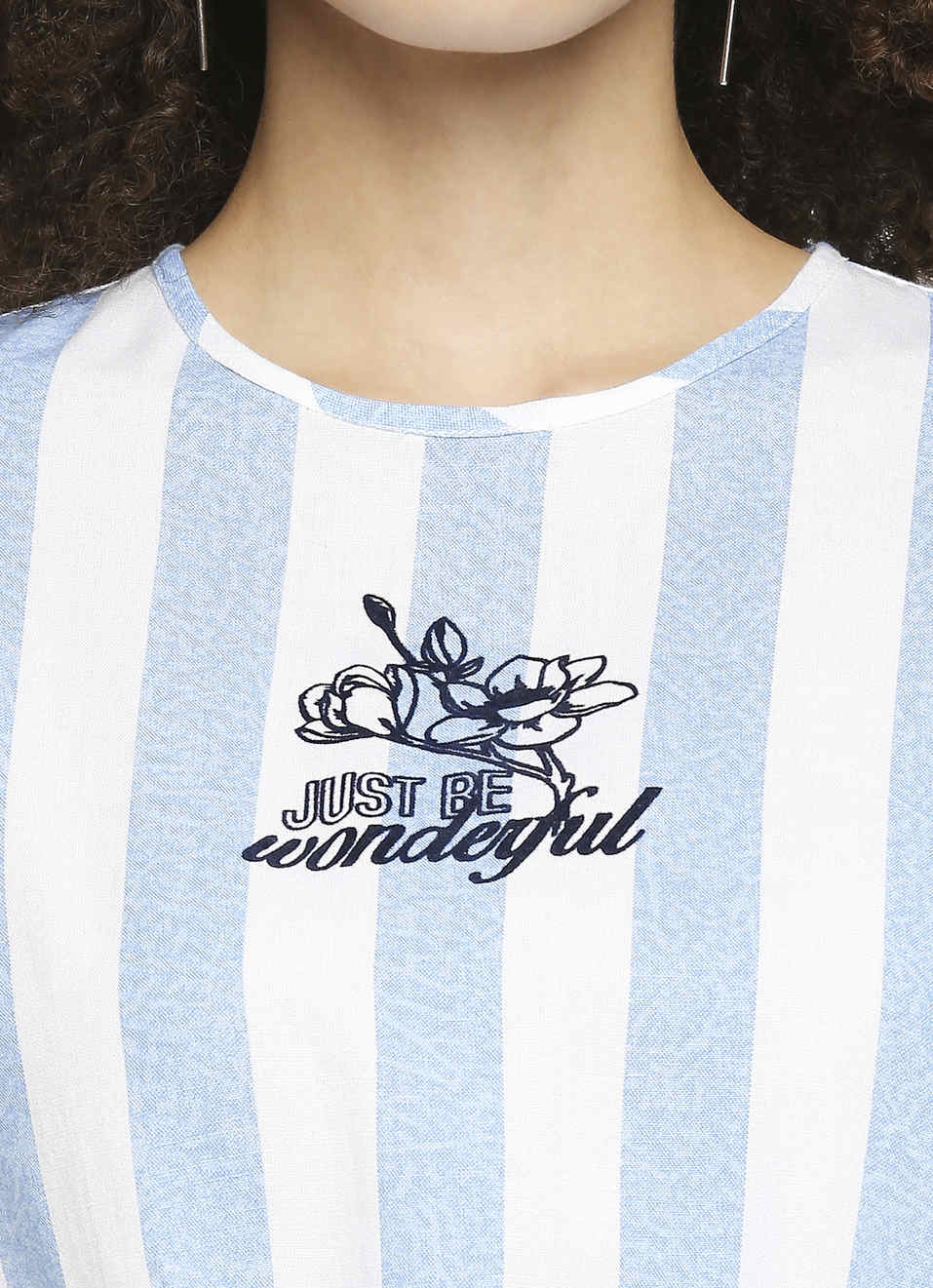 Clef Stripe Linen Top With Flock Print On Chest, , large image number 4