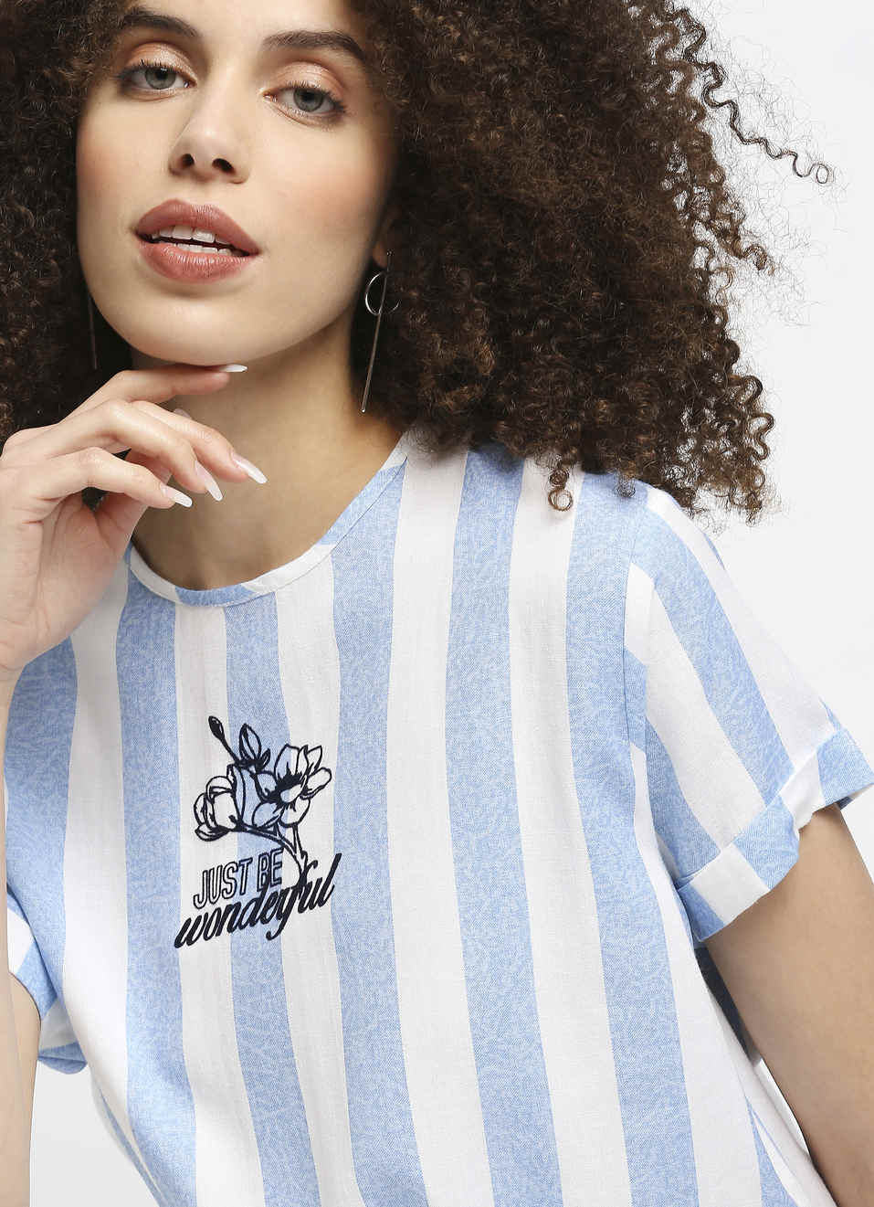 Clef Stripe Linen Top With Flock Print On Chest, , large image number 0