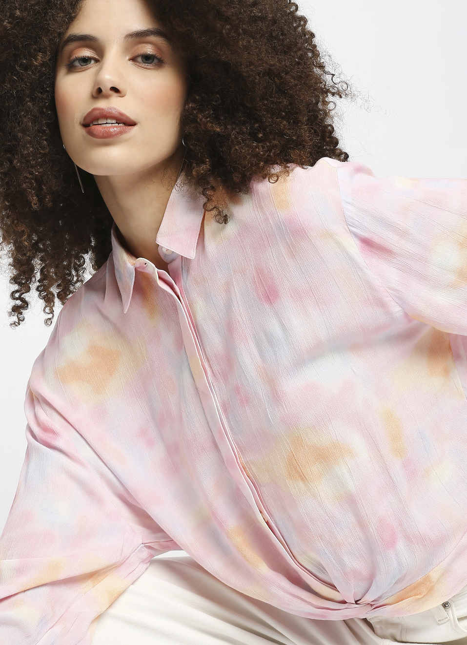 Aure Tie Dye Shirt With Elasticated Cuff & Self Knotted Hem, , large image number 2