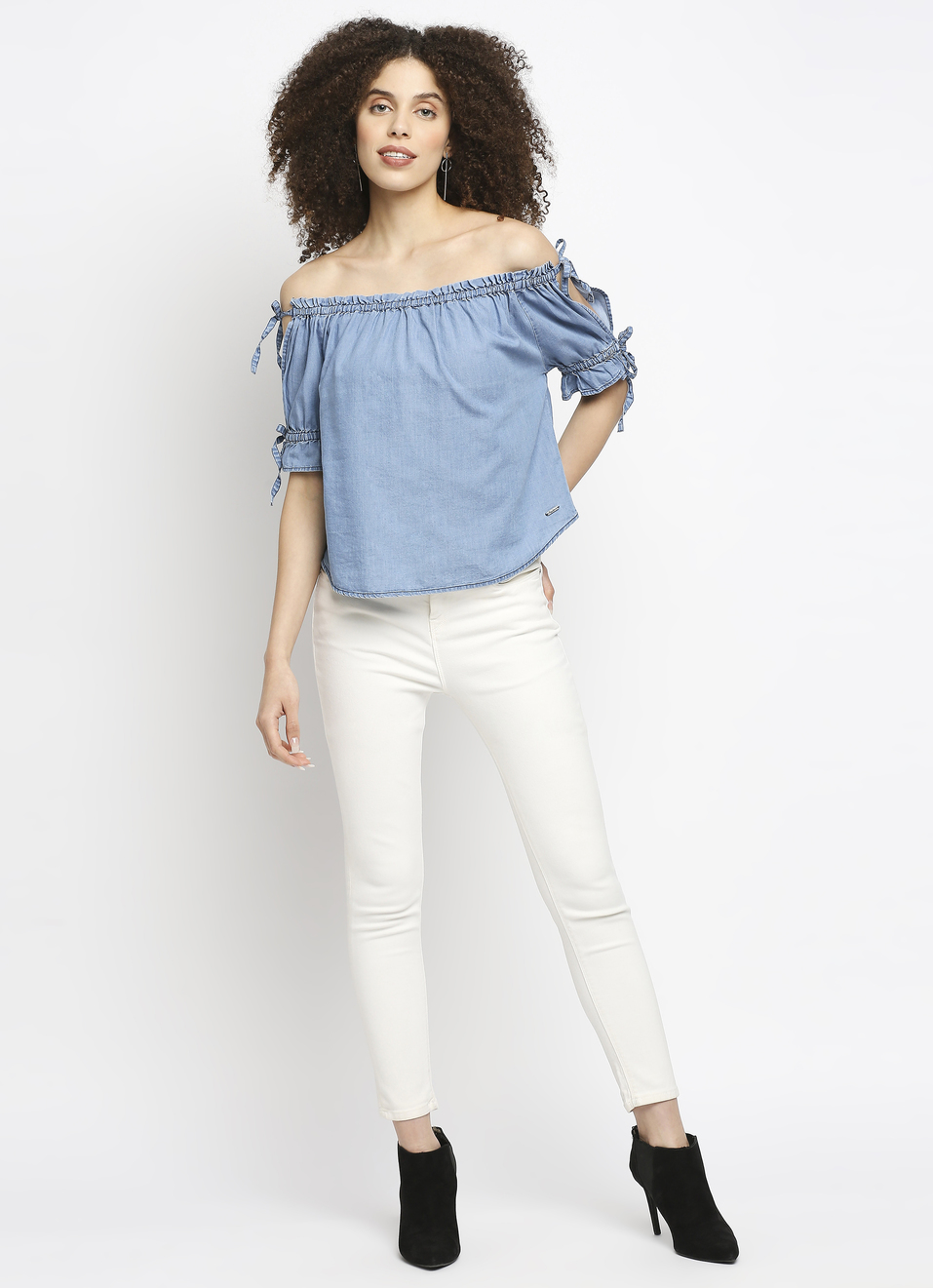 Arlette 2 In 1 Style Denim Top, Elasticated Neck And Sleeve, , large image number 3