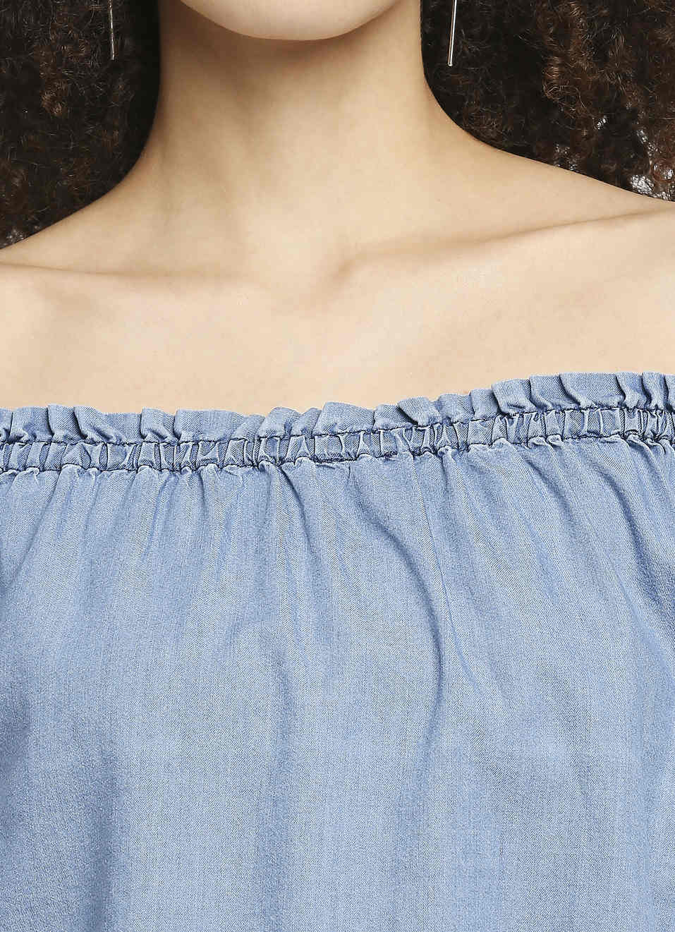 Arlette 2 In 1 Style Denim Top, Elasticated Neck And Sleeve, , large image number 4