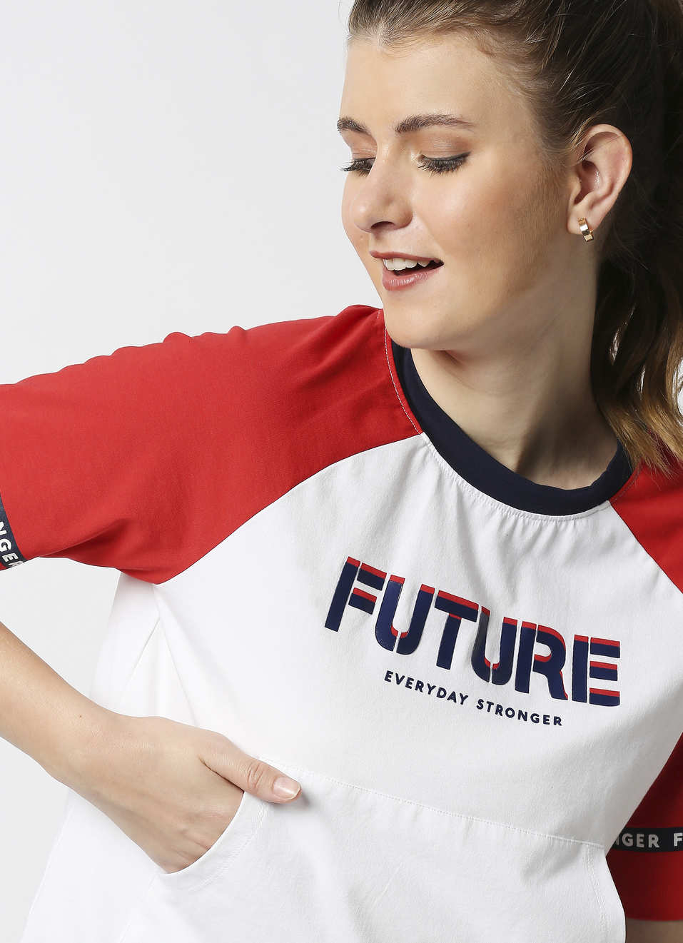 Jovita Kangaroo Pocket Colour Block T-Shirt, , large image number 2