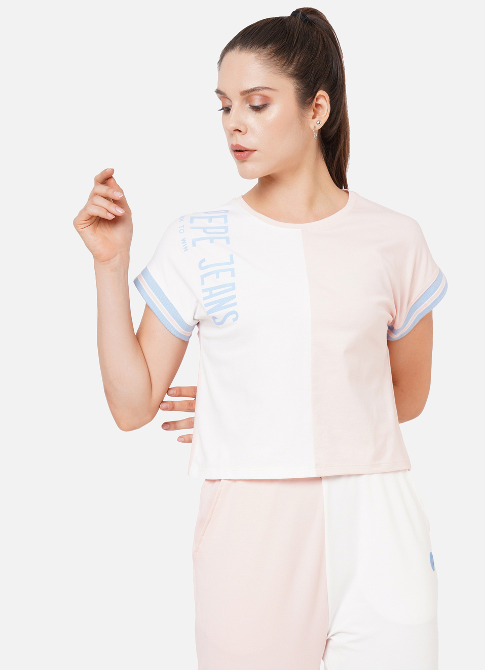 Jane Rib Detail Colour Block T-Shirt, , large image number 1