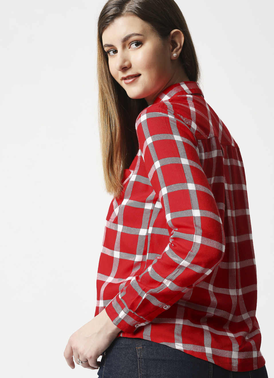 Zohaa Classic Red Checks Shirt With Patch Pocket Details, , large image number 1
