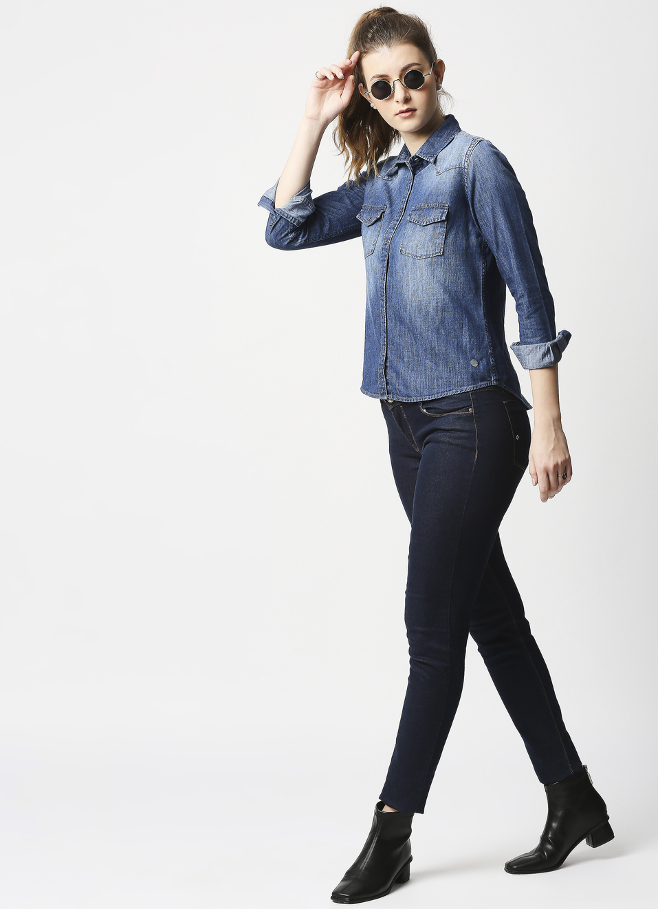 Sansa Dark Wash Denim Shirt With Patch Pocket Details, , large image number 2