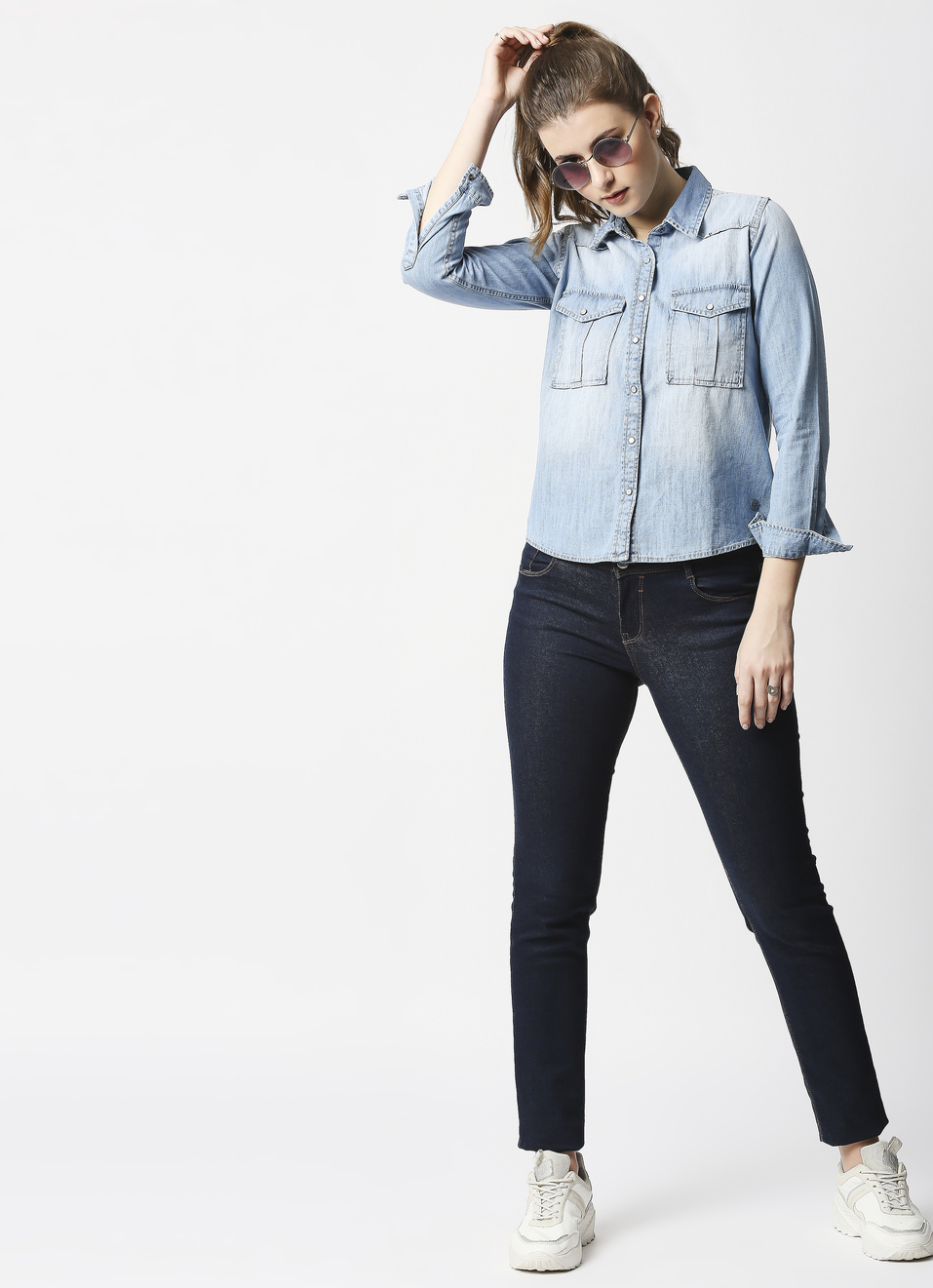 Roch Light Wash Denim Shirt With Patch Pocket Details, , large image number 3