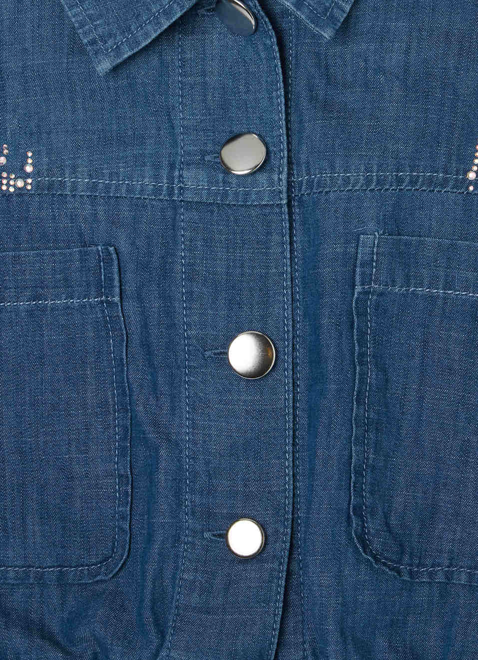 Elsa Embellished Crop Denim Shirt, , large image number 2