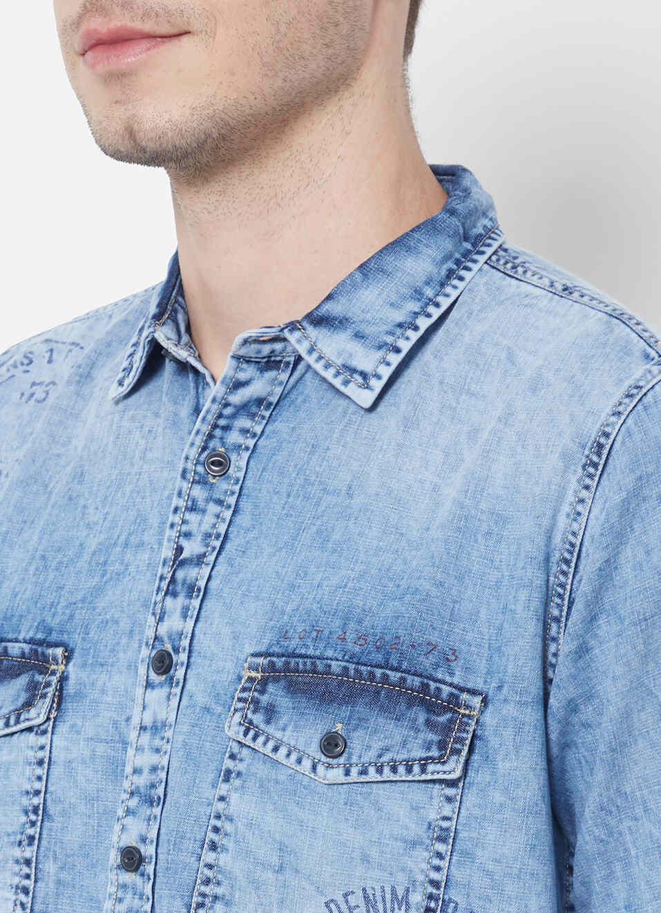 Gavin Placement Printed Denim Shirt, , large image number 5