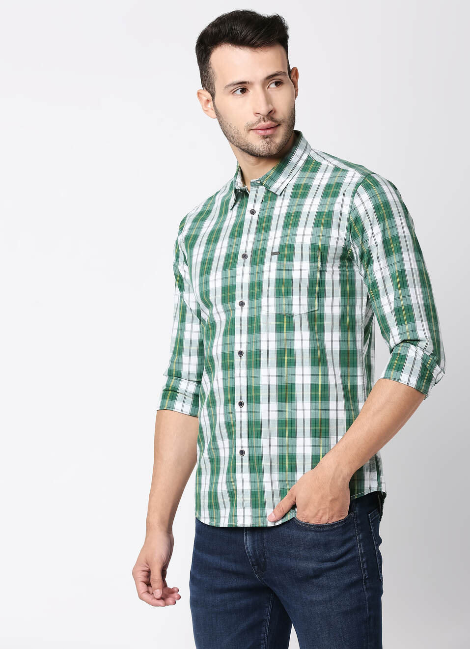 Devon Yarn Dyed Carbon Peached Checks Shirt, , large image number 3