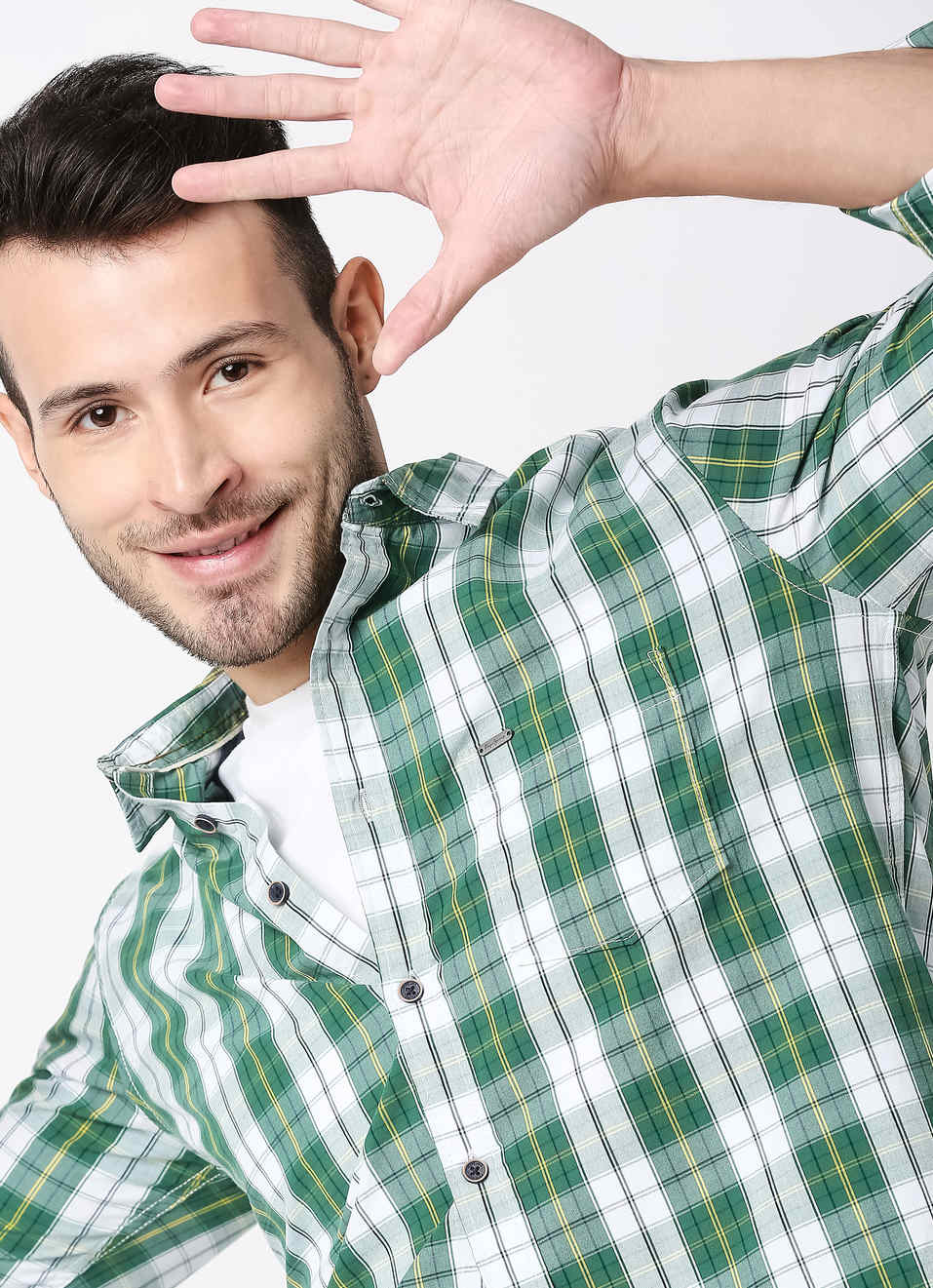 Devon Yarn Dyed Carbon Peached Checks Shirt, , large image number 0