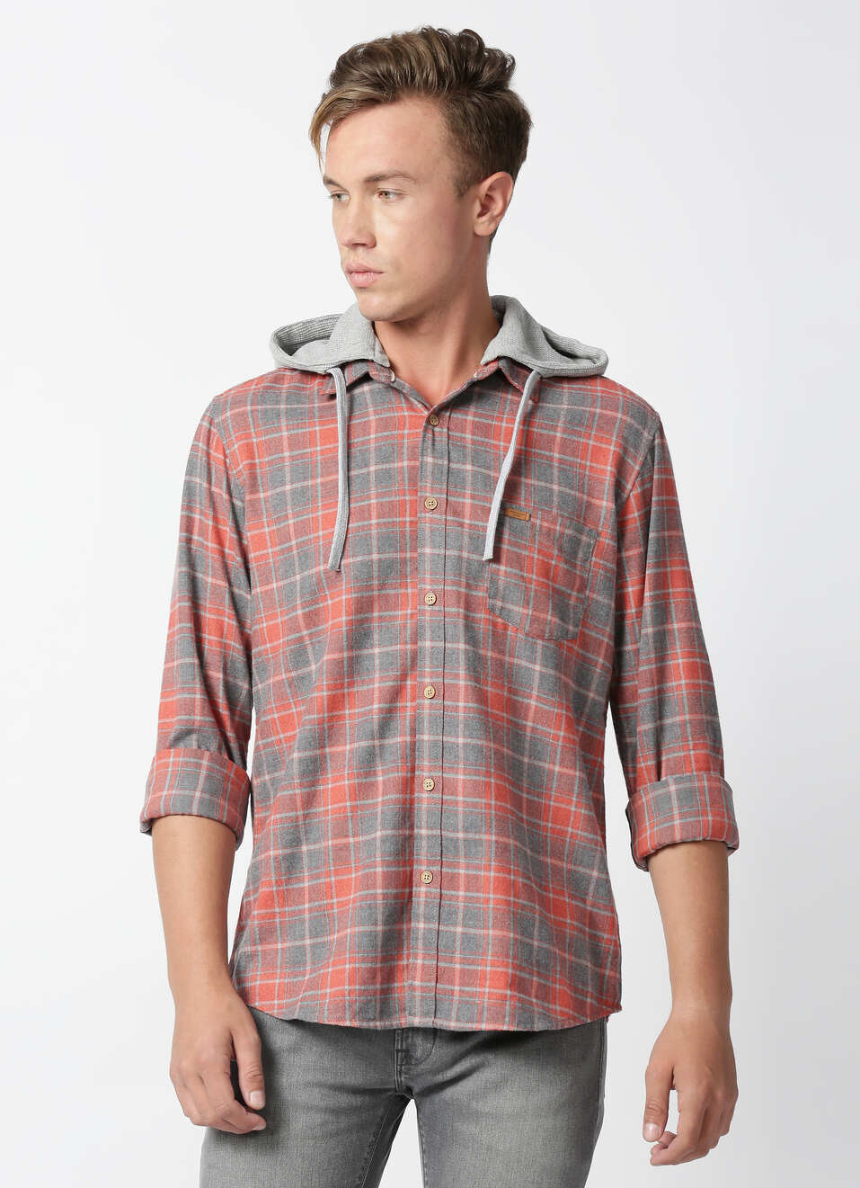 Bolero Shiruku Twill Check Hoodie Shirt, , large image number 1