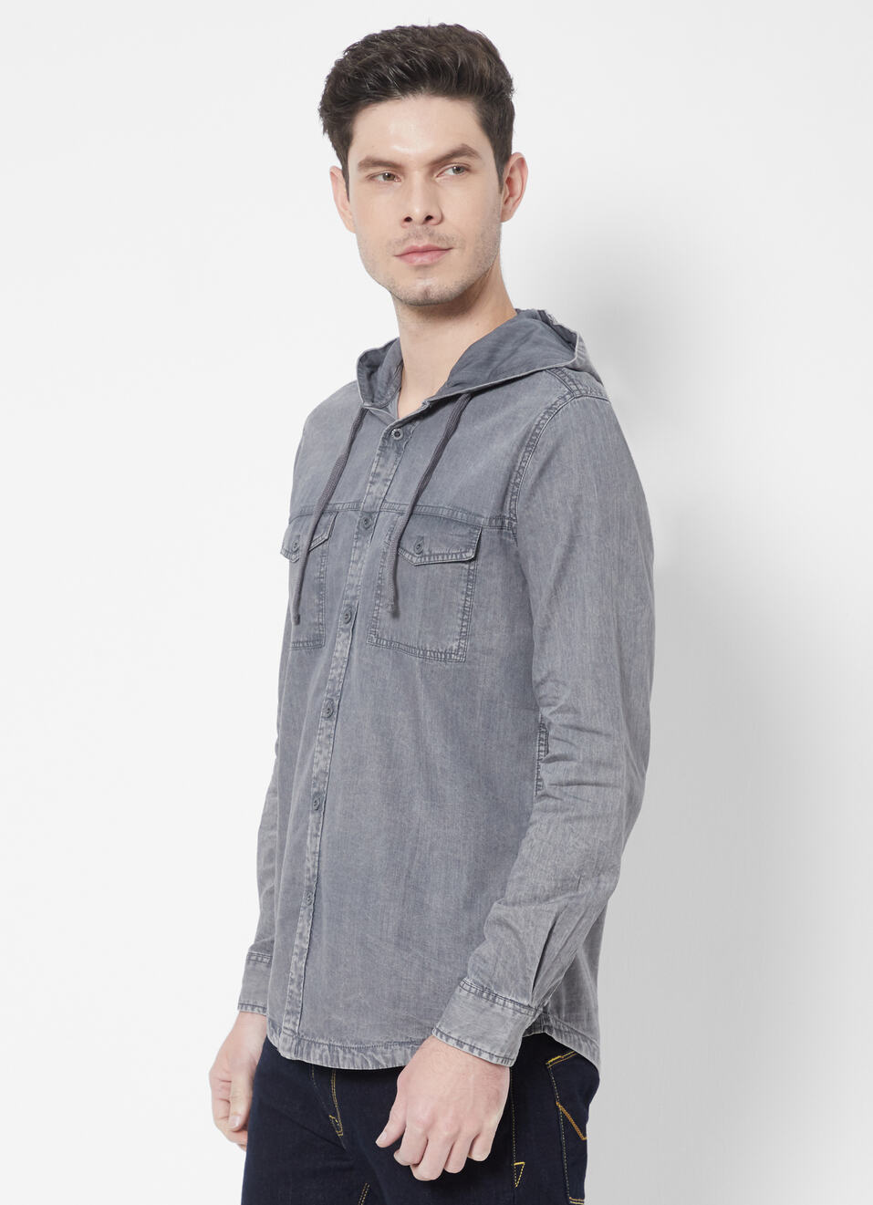 Zen Hoodie Grey Denim Shirt, , large image number 3