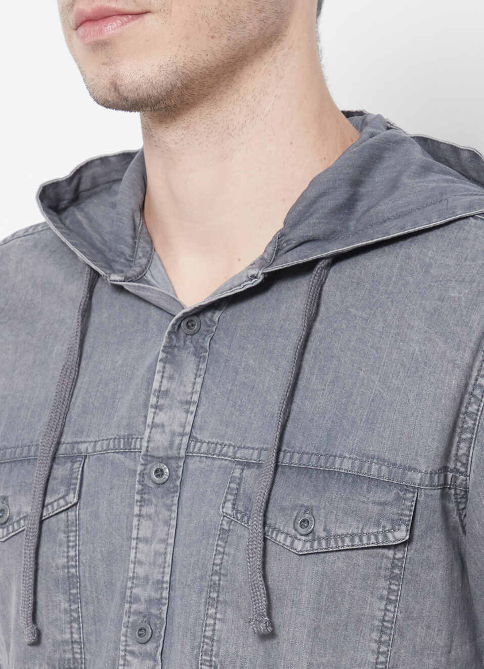 Zen Hoodie Grey Denim Shirt, , large image number 5