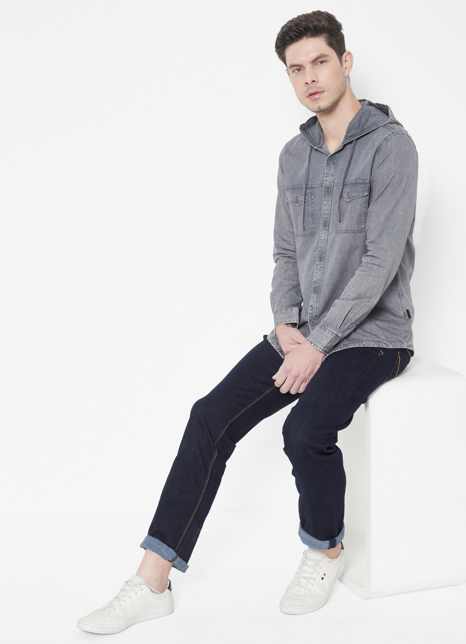 Zen Hoodie Grey Denim Shirt, , large image number 6