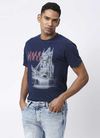 Tresor Graphic Printed Indigo Tee