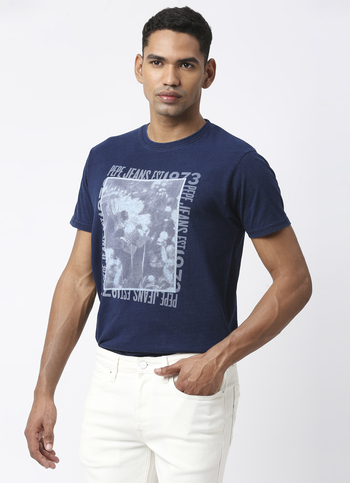Tross Graphic Printed Indigo Tee