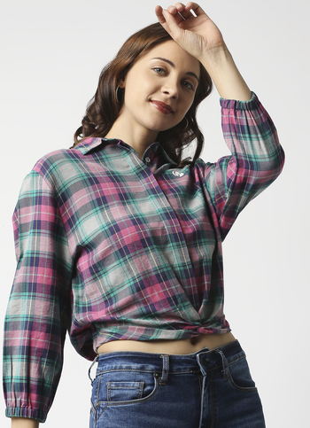 Holly Hem Twisted Checks Shirt Top