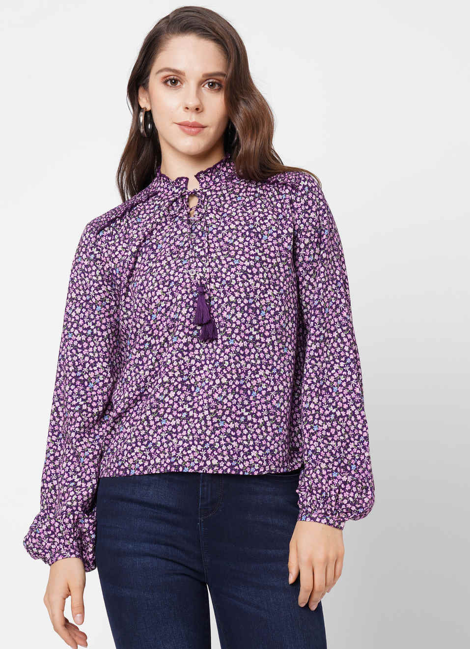 Jeoelen Floral Print Top With Puff Sleeves, , large image number 0