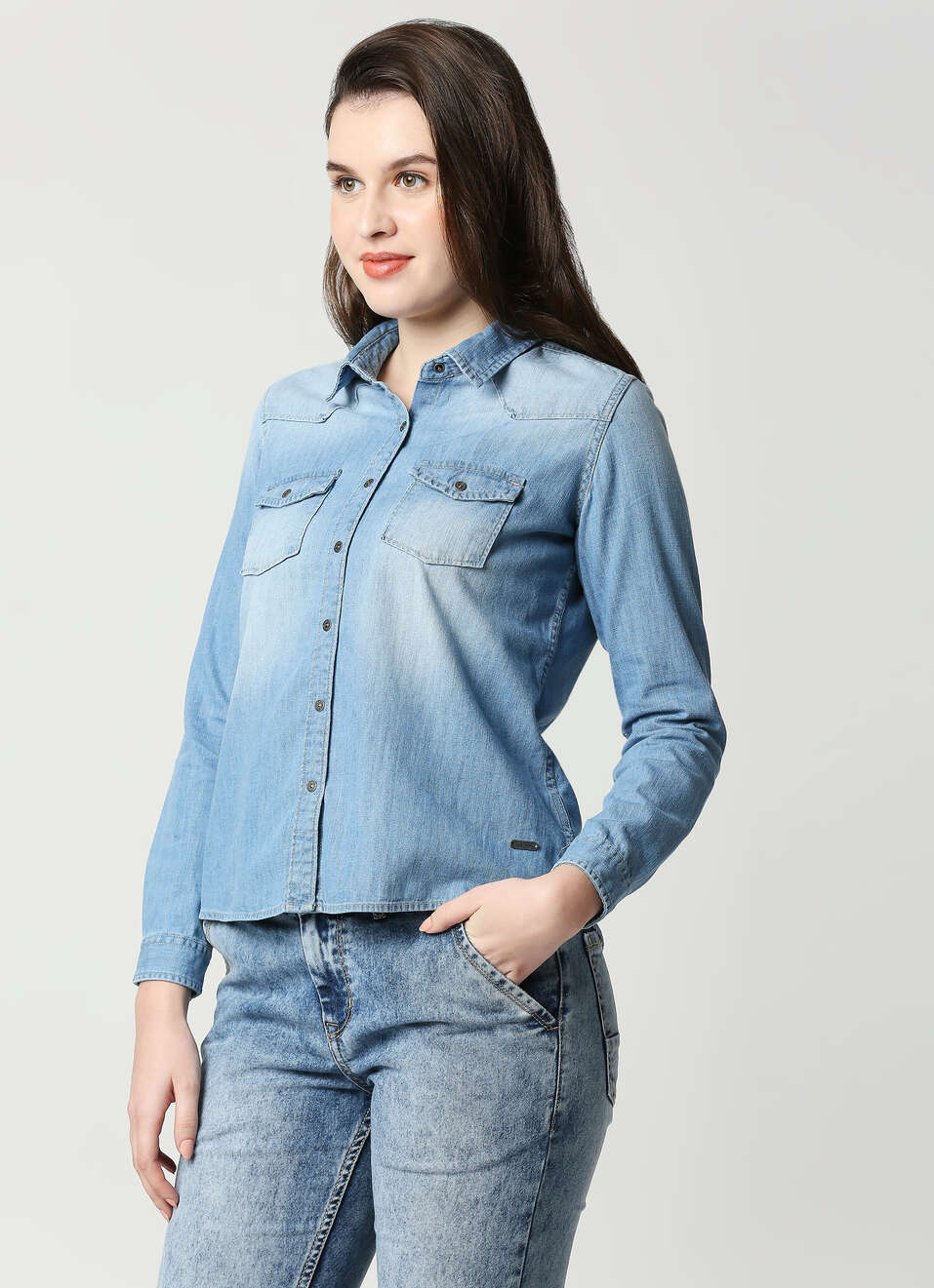 Sansa Mid Wash Core Denim Shirt, , large image number 3