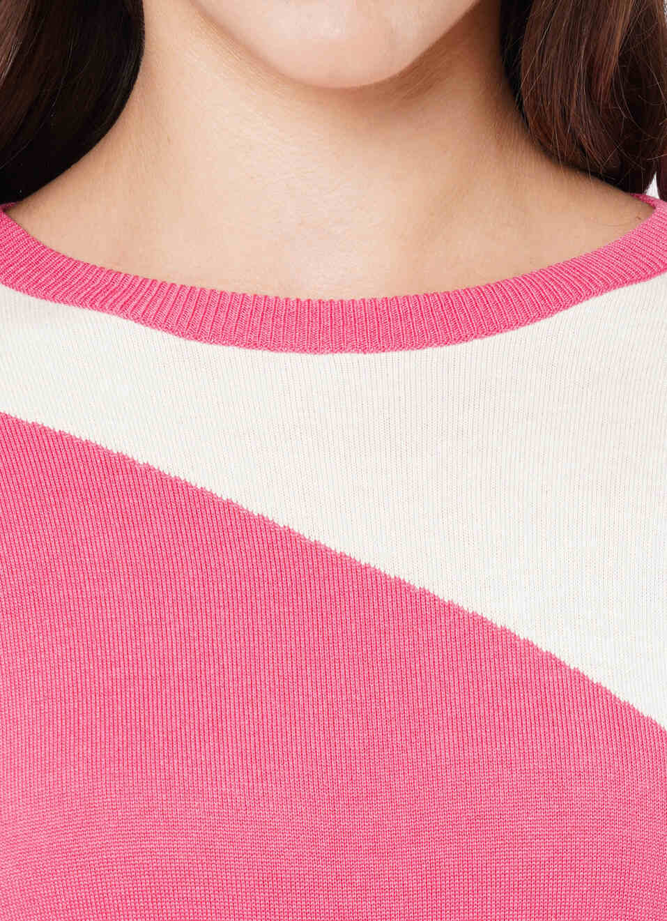 Teodora Colourblock & Stripe Mix 3/4Th Sleeve Flat Knit Top, , large image number 4