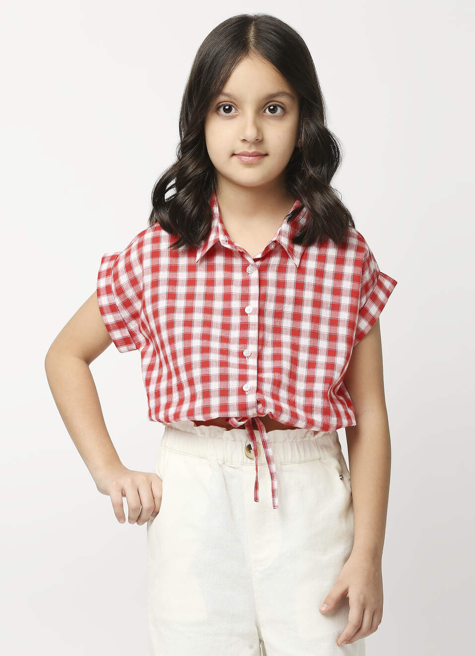 Red Checks Crop Top, , large image number 1