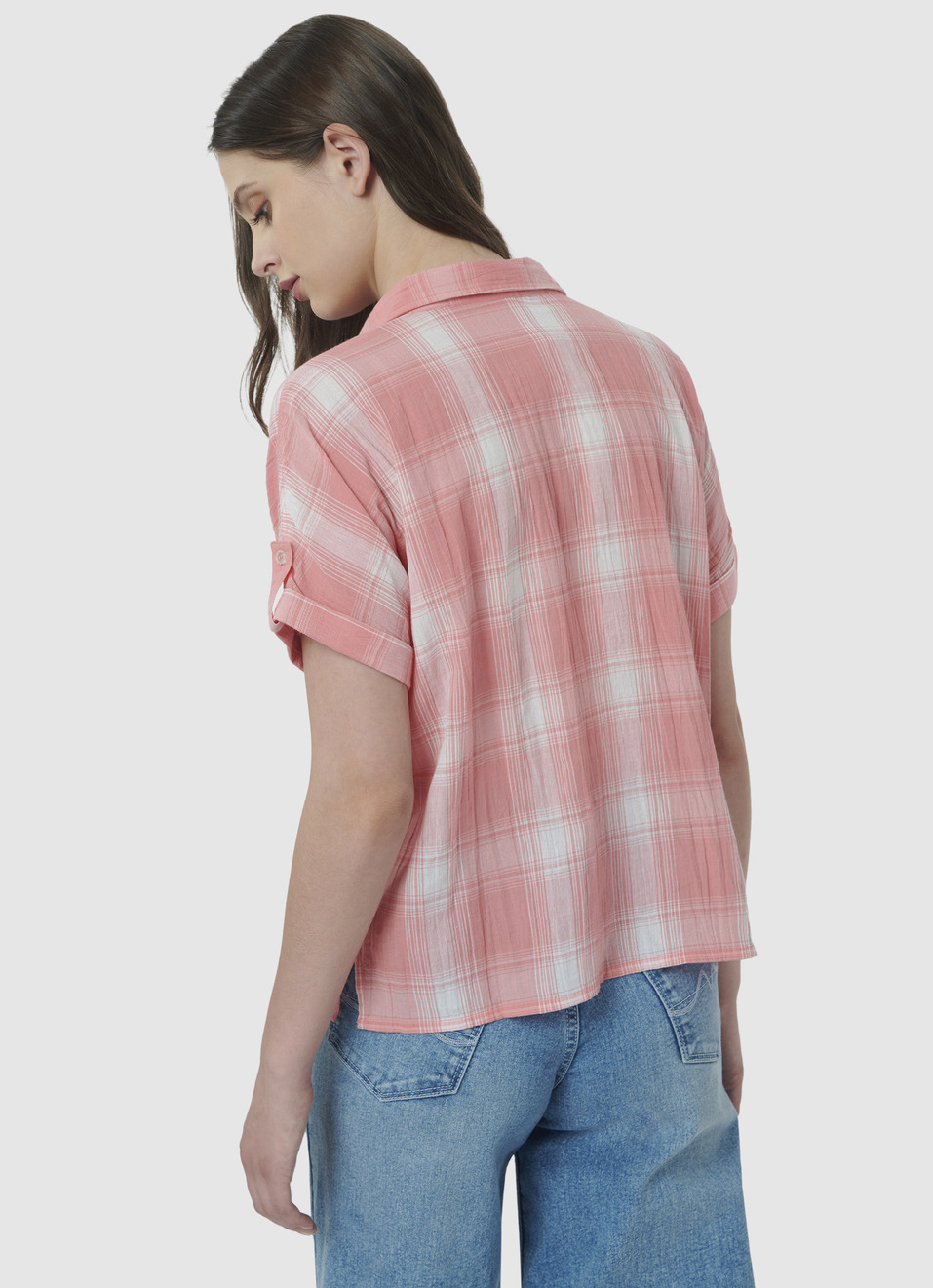 Extended Sleeve Coral Checks Shirt, , large image number 2