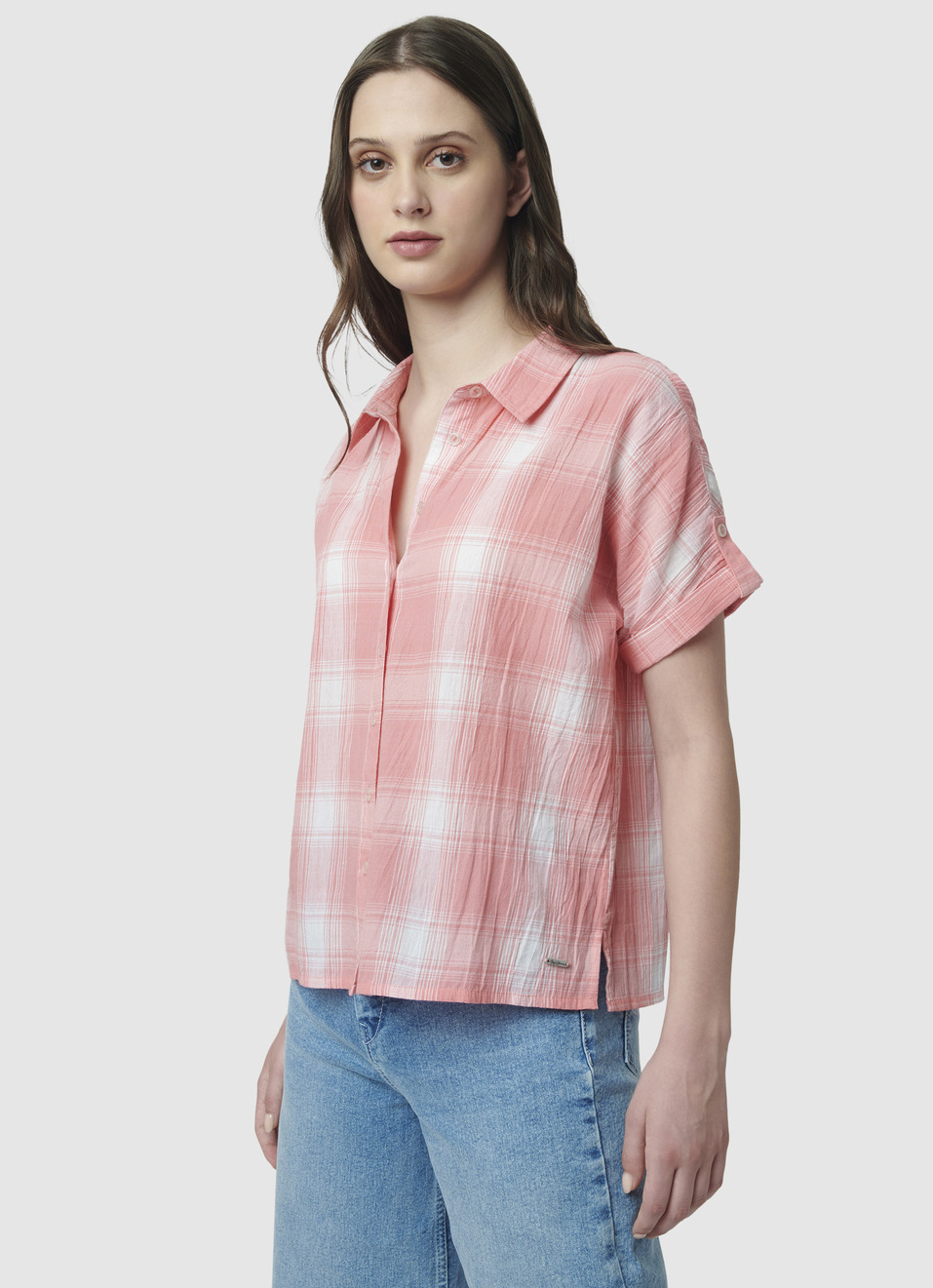 Extended Sleeve Coral Checks Shirt, , large image number 3