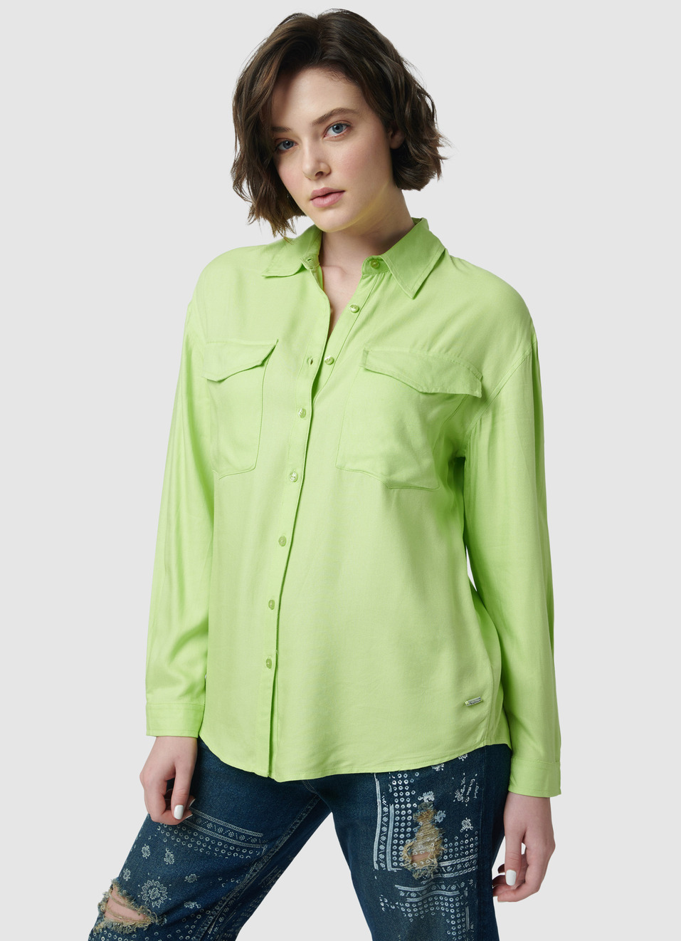 Oversized Lime Solid Shirt, , large image number 3