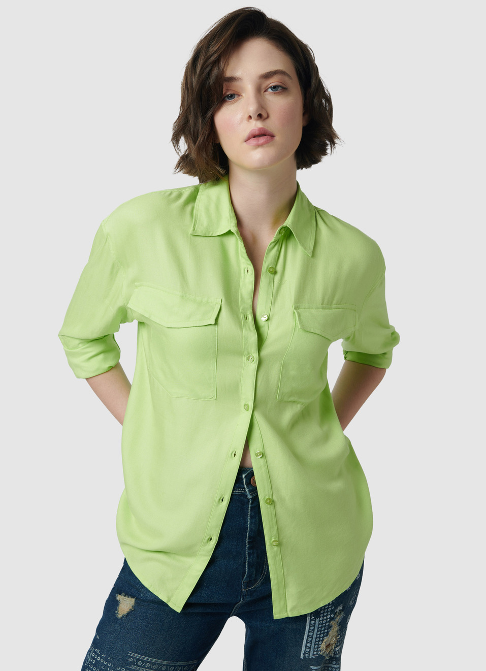 Oversized Lime Solid Shirt, , large image number 0