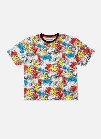 Boys White Round Neck Short Slevee T-shirt