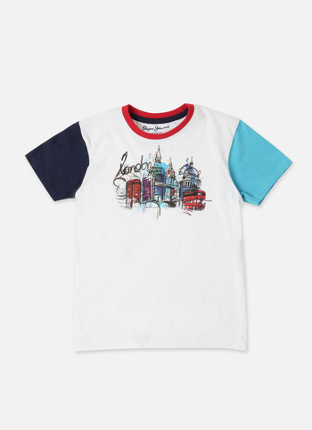 Color Block Sleeve White T-Shirt