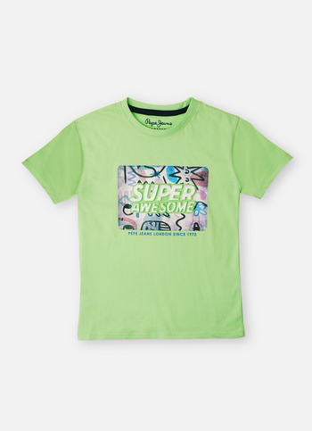 Boys Green Round Neck Short Slevee T-shirt