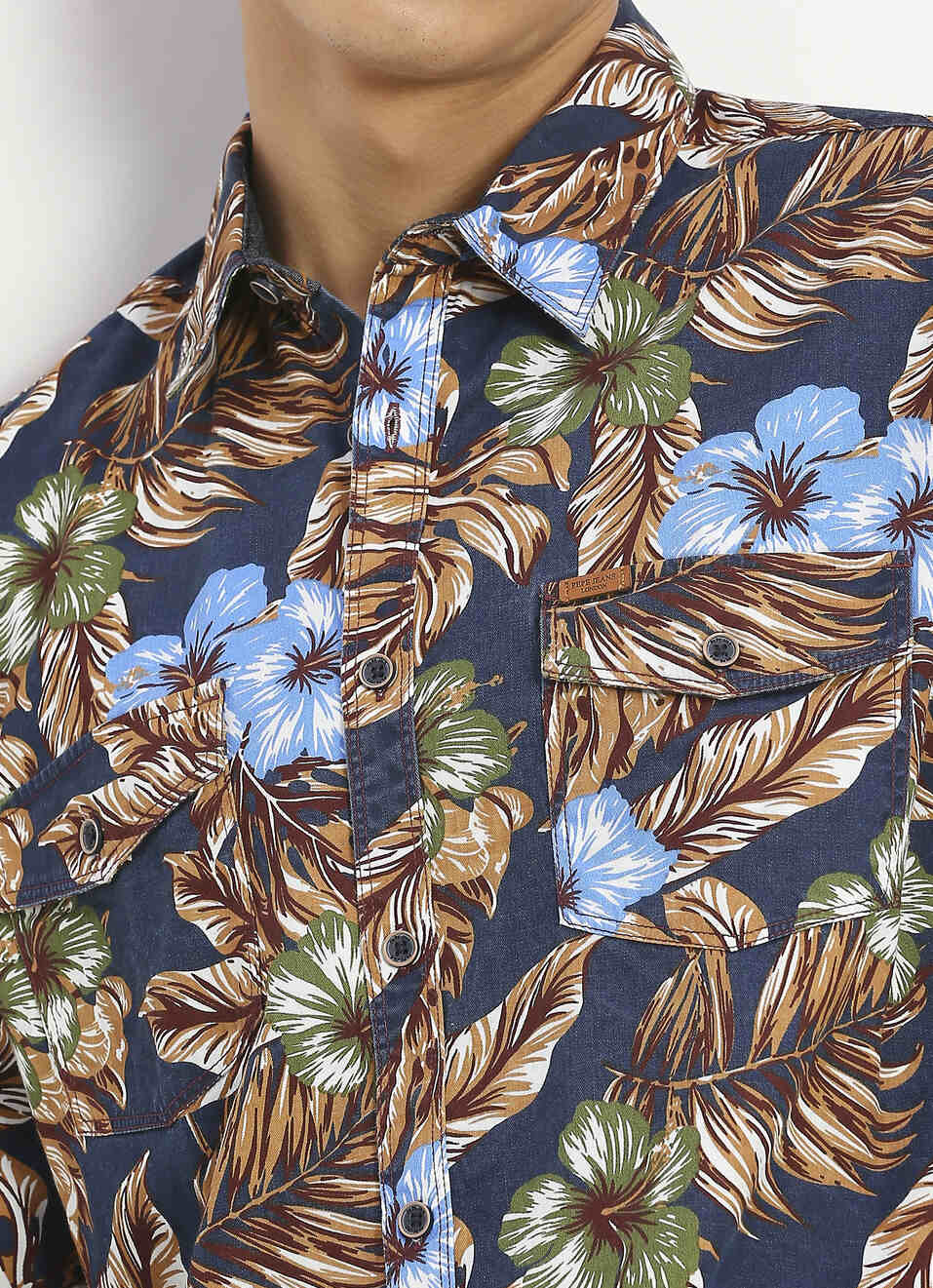 Blue All-over Printed Double Pocket Shirt, , large image number 4