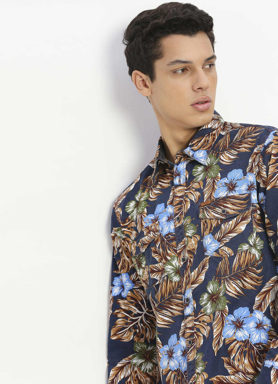 Blue All-over Printed Double Pocket Shirt, , large image number 5