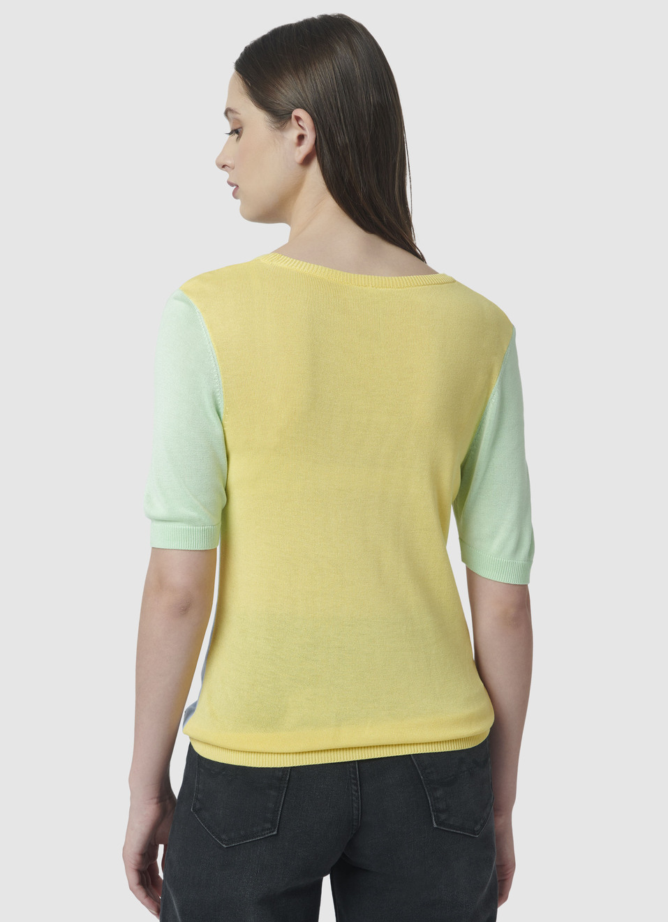 Pink Color Block Flat Knit Top, , large image number 2